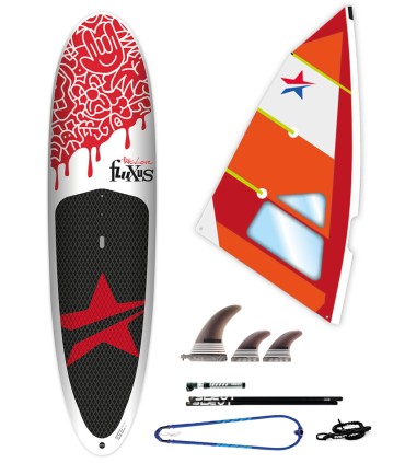 Pack completo para practicar windsurf y paddle surf en olas o mar plano con una sola tabla y para toda la familia.